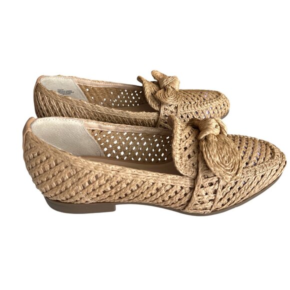 Charles David Finite Natural Woven Raffia Loafers Bow Detail Oval Toe Size 8.5 - Picture 3 of 7